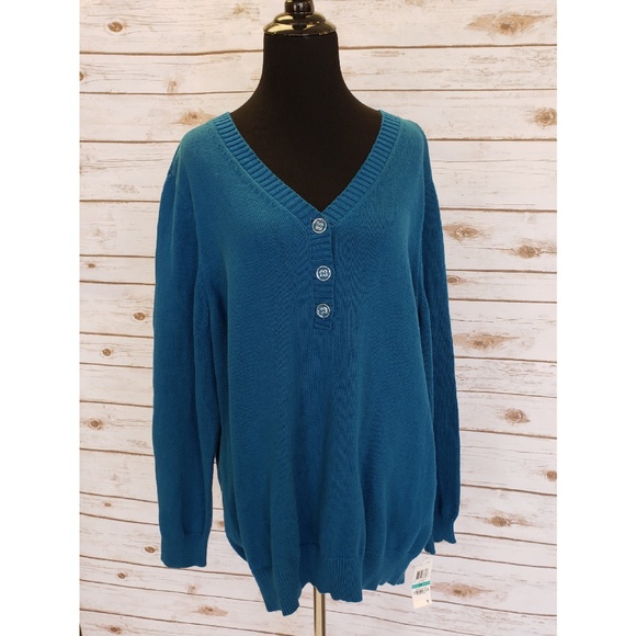 KAREN SCOTT - Blue/Turquoise Sweater Size 0X - Picture 2 of 4